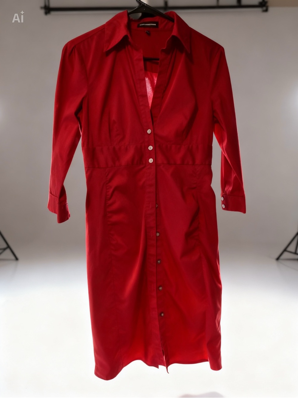 Express Red Button-Front Midi Shirt Dress